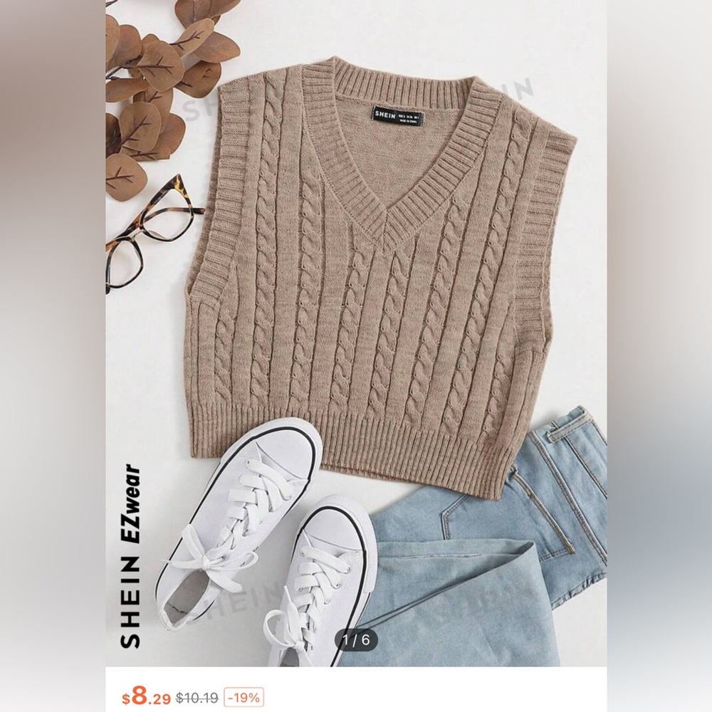 SHEIN EZ WEAR CABLE KNIT CROPPED SWEATER VEST